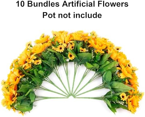 Sunflowers Artificial Flowers, 10 Bunches Fake Sunflower Artificial Flowers for Outdoors Spring Summer Decoration Look Real UV Resistant Fake Flowers for Home Porch Garden Wedding Party Office Indoor