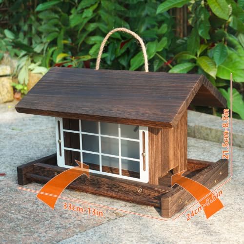 Hanging Wooden Bird Feeder with Suet Cage Fat Ball Holder for Wild Bird
