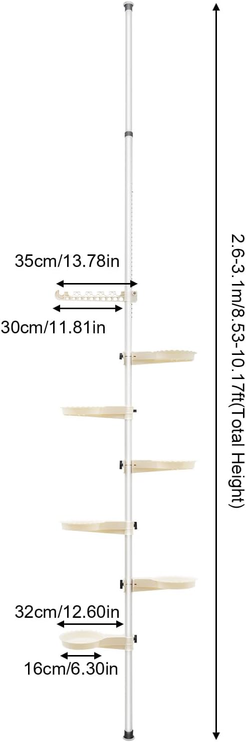 Plant Holder Pole, Tension Rod Rack Stands, Plant Decorative Display Rack, Floor to Ceiling, 7-Layer Flower Display