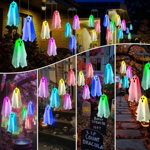 Halloween Decorations Outdoor 2Pack Solar Hanging Ghost Lights