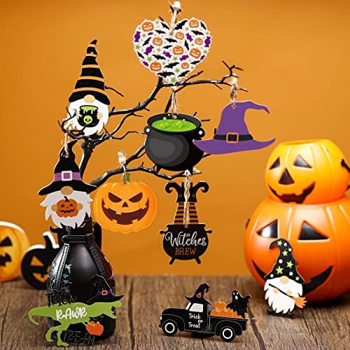 Jetec 30 Pcs Halloween Wooden Ornaments Cute Halloween Tree Decorations