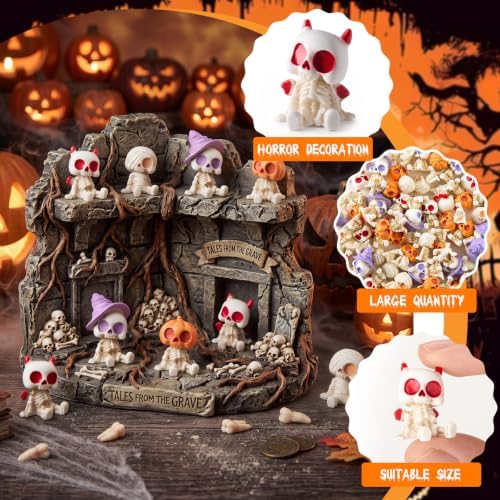VioraWhite 50 Pcs Halloween Miniatures Figurines Skeleton Mummy Pumpkin
