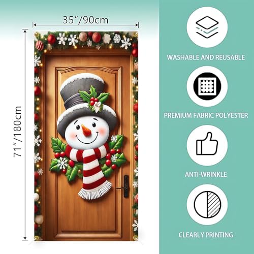 Snowman Face Door Hanger 35x71in Top Hat Holly Pine Frame
