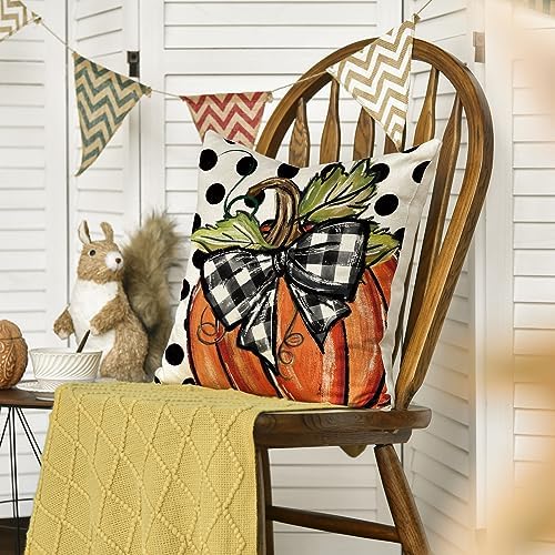 AVOIN colorlife Fall Polka Dot Pumpkin Throw Pillow Cover 16x16 Inch