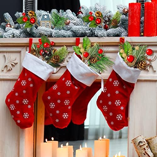 Janinka 28 Pcs Artificial Christmas Greenery Red Berry Picks Pine Cones Holly Berries Flower Stem Needles Branches Fake Greenery Floral Picks for Xmas Tree Winter Crafts Party Festive Home Decor