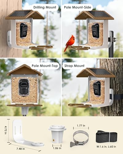 Bird Feeder with Camera Solar Powered 2K Video with 32GB Card Auto Capture
