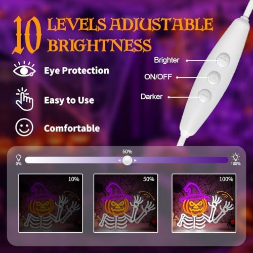 Waving Skeleton Neon Sign for Halloween Wall Decor USB Dimmable Led Light