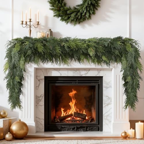 SHareconn 9FT Artificial Real Touch Christmas Cedar Garland Decoration