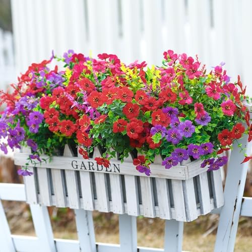 SHareconn 48 Bundles Artificial Flowers for Outdoors UV Resistant Decor