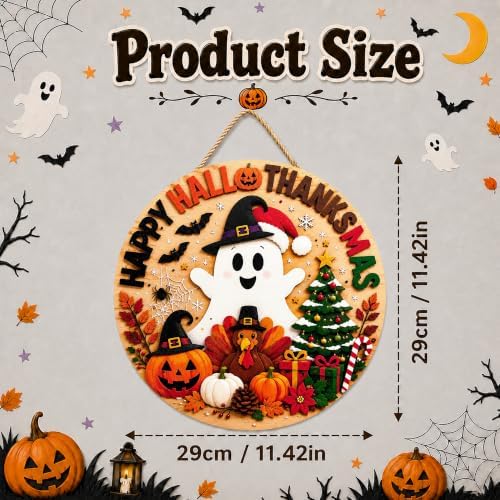Halloween Decorations - Happy Hallothanksmas Wooden Sign for Front Door