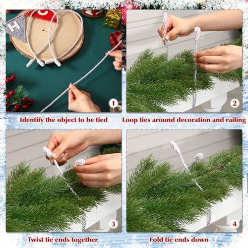 Zhengmy 20 Pcs 25 Inch Extra Long Christmas Garland Ties Christmas Decorative Twist Ties for Banister Reusable Flexible Twist for Holiday Xmas Home Decorations Craft Wrapping (White)