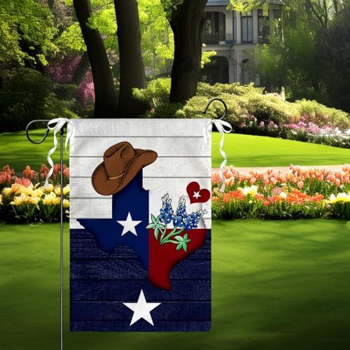 Texas Bluebonnet Garden Flag 12 x 18 Inch Texas Cowboy Hat Yard Flags Western Flags Double Sided Banners for Outdoor Yard Decor Souvenirs Gifts