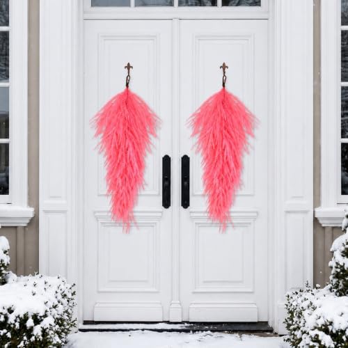 2 Pcs 28'' Pink Christmas Pine Door Swag,Artificial Norfolk Teardrop Swag