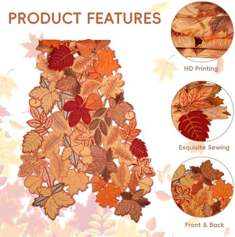 Fall Table Runner 120 Inches Long Autumn Maple Leaf Embroidered Runner