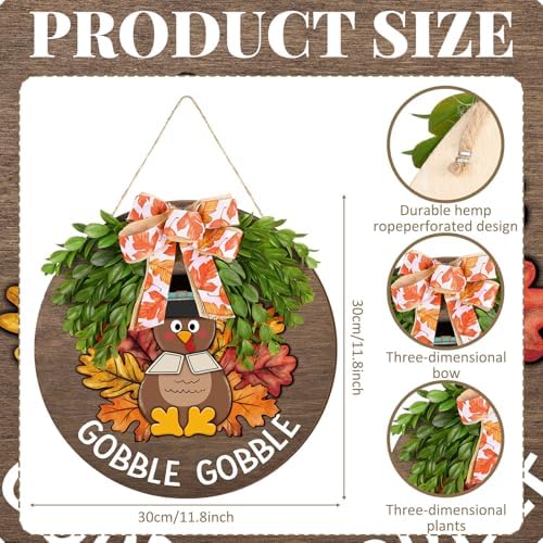 Boao 12 Inch Thanksgiving Door Decor Turkey Wooden Sign for Front Door