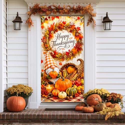 BlissYard Happy Thanksgiving Gnome Door Cover 35 x 71 Inch