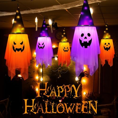 Halloween Decorations Outdoor,2 Pcs Large Lighted Glowing Ghost Witch Hats