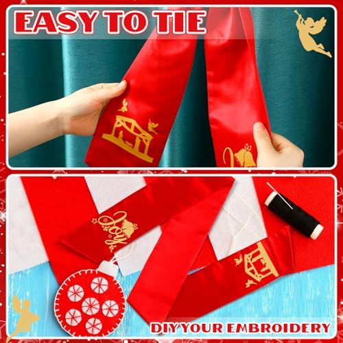 Christmas Wreath Sash Front Door Red Gold Nativity Satin Bow