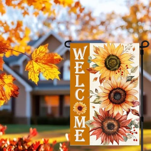 RABUSOFA Fall Garden Flags 12x18 Double Sided Welcome Sunflower Decoration