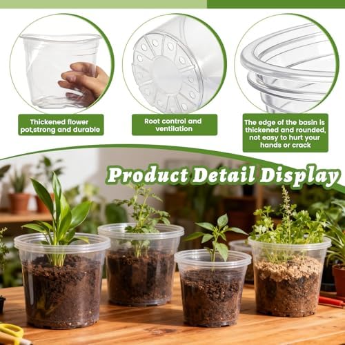 12 Pack 4/6/8/10 Inch Clear Nursery Pots for Plants, Large Size Nursery Pot