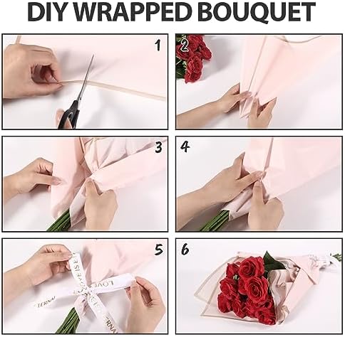 20 Sheet Flower Wrapping Paper-Waterproof Floral Bouquet Paper (Pink)