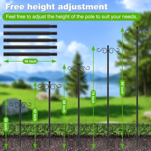90 Inch 2 Pack Adjustable Shepherds Hooks for Outdoor with 5 Prong Base Heavy Duty Outdoor Garden Shepherds Hooks Hanger for Hanging Bird Feeder Flower Plant Baskets Solar Light Lantern Pole Stand