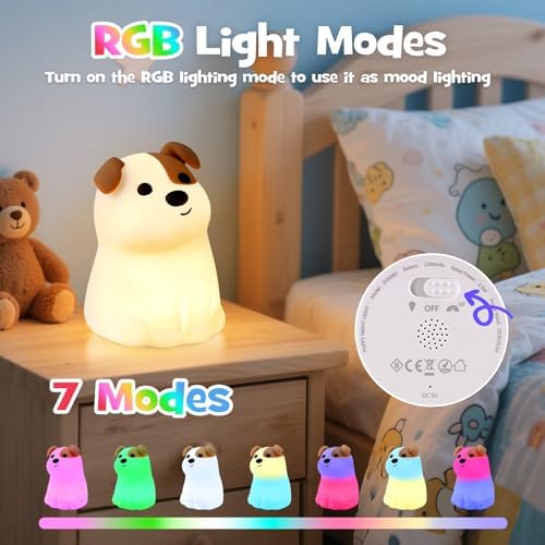 Cute Smile Puppy Night Light RGB Rechargeable for Nursery Bedroom