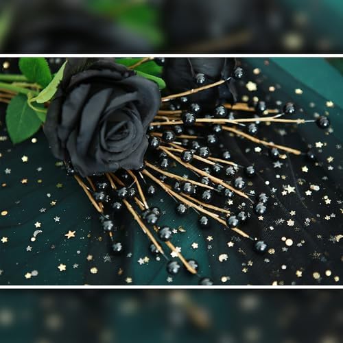 GREENTIME 12 Pack Black Artificial Holly Berry Picks 14" Fake Berry Stems