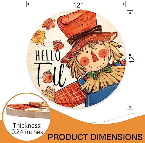 Deroro Hello Fall Scarecrow Sign for Front Door Decor, Autumn Harvest Maple