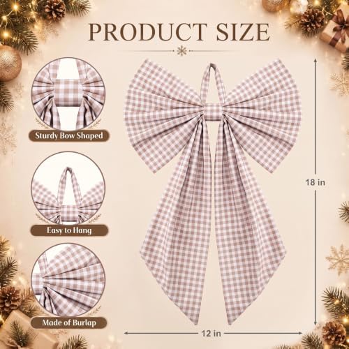Suncalla 2 Pcs Khaki Christmas Gingham Wreath Bows 18'' x 12''