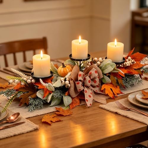 24 Inch Fall Candle Holder Pumpkin Maple for Table Centerpiece