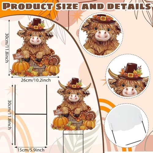 Amyhill Fall Yard Decor Outdoor Highland Cow Metal Garden Stakes, Turkey