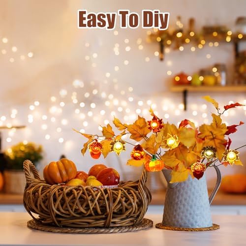 Fall Decor Lights 10Ft 30 LEDs Thanksgiving Decoration Battery Operated Acorn 3D Pumpkin Maple Leaf String Lights Fall Lights for Home Autumn Garland Harvest Halloween Party Christmas
