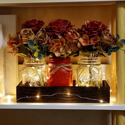 Mason Jar Centerpiece Orange Flower Kitchen Table Decor with Lights