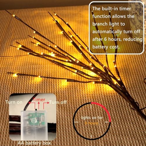 3PCS 30IN LED Lighted Tree Branches Lights with Timer, Battery Operated