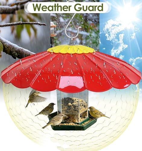 13.5-Inch Hummingbird Feeder Shade Dome Cover,Bird Feeder Rain Cover & Squirrel Shield, Weather Guard with Hanging Bird Feeders,Squirrel Proof for Shepherd's Hook Outdoors(Red) 3 Pack