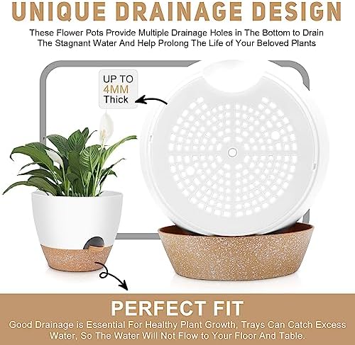 YNNICO 12" 10" 9" Large Self Watering Plant Pots, 3 Pack Flower Pots Planters with Multi Mesh Drainage Holes for Indoor Outdoor Garden Plants and Flowers
