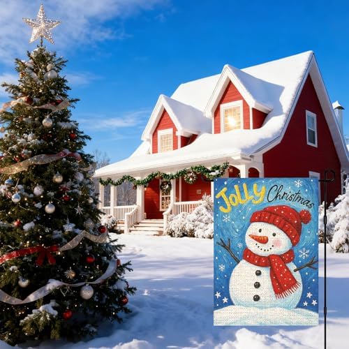 IVN Christmas Jolly Snowman Garden Flag 12x18 Inch Yard Decor