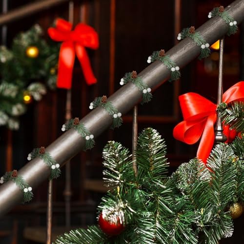 Jutom 24 Pcs Christmas Garland Ties 13.7" Christmas Garland Twist Ties with White Berries Pine Cones Xmas Artificial Pine for Decoration Craft Gift Wrapping Holiday
