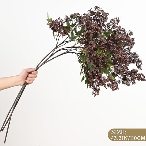 43In Faux Berry Stems, Artificial Nandina Branches Fall Decor, Dark Brown