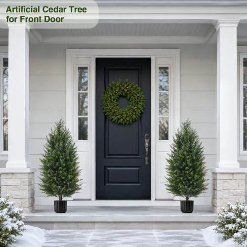 3FT Artificial Topiary Cedar Trees, Realistic 2 Set Outdoor Christmas Trees
