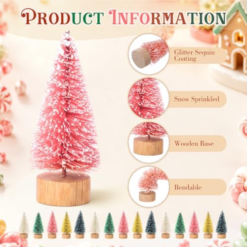 Sumind 72 Pcs Mini Christmas Trees Bottle Brush Sisal,Mixed Colors