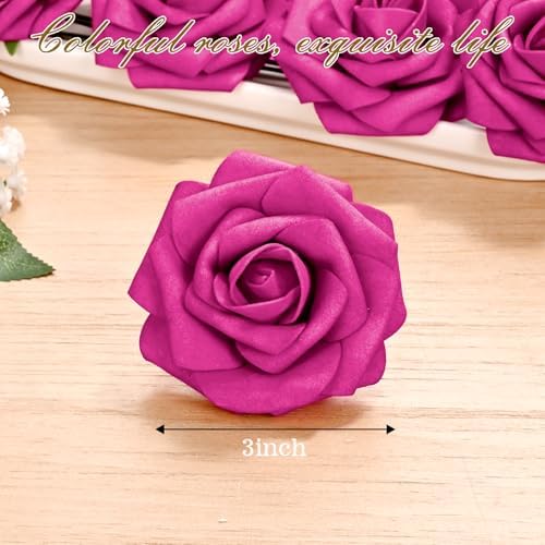 BLEUM CADE 16Pcs Artificial Flowers Fake Foam Roses with Stems for Wedding