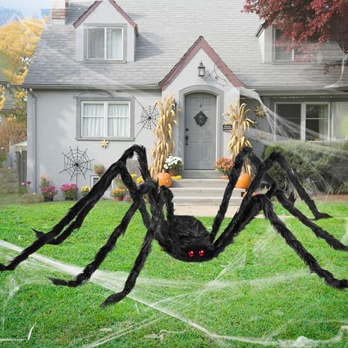 JOYIN 9 Ft Halloween Spider Outdoor Decorations, Giant Spider Scary Large Props, Halloween Lawn Porch Yard Garden Tree Decorations, Creepy Haunted House Party Supplies, and Indoor Outside Decor