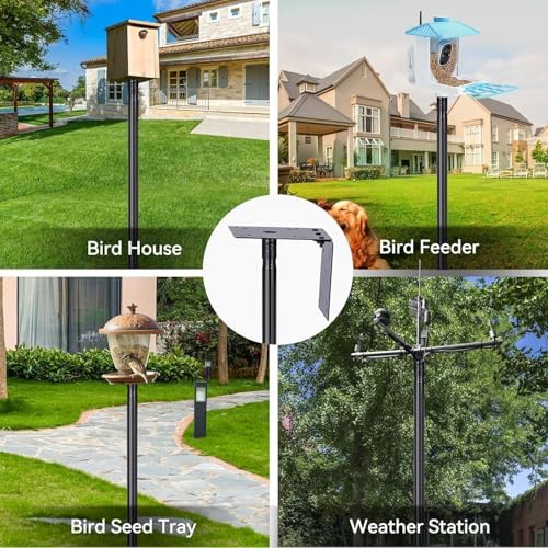 Bird House Pole, Bird Feeder Pole Mount Kit with 5 Prongs for Outdoors Bird House & Smart Bird Feeder(Without Bird House) (1, 92 Inch)