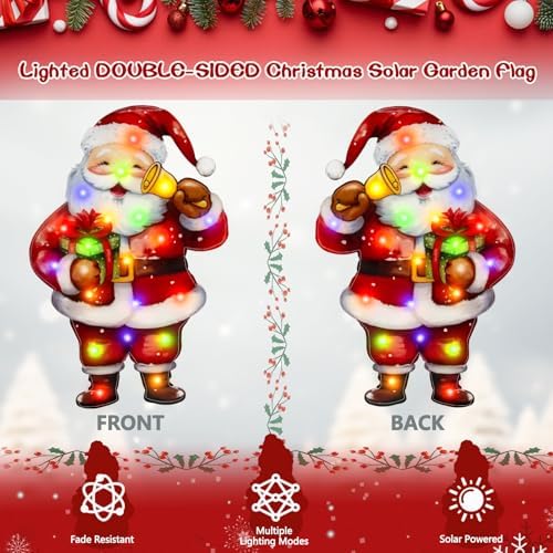 12x18 Lighted Christmas Santa Garden Flag, 8 Modes Solar LED
