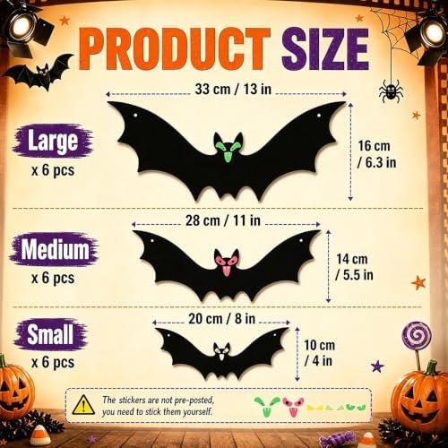 Hanging Bats Halloween Decoration Outside, 2026 Upgraded Light Up Bat Decor, Versatile Bat Party Decorations (12, Mix, Medium)