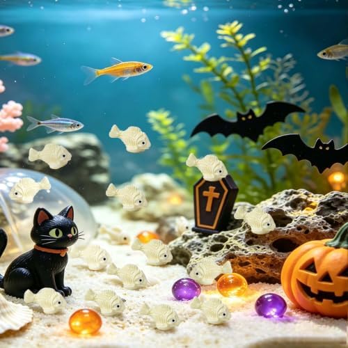 100Pcs Halloween Mini Fish Skeleton,Tiny Skull Fish Figures Hide for Party