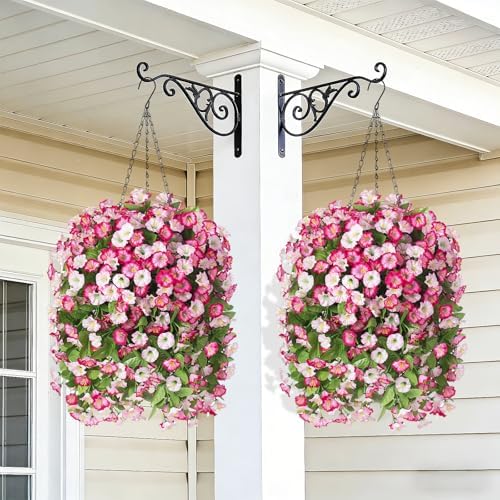 Artificial Flowers with Hanging Basket, Outdoor Faux Plants UV Resistant
