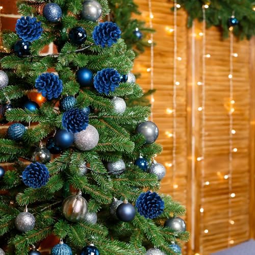 Thiccywoov 12 Pcs Christmas Pine Cone Pick Decoration for Tree Blue 3.15 in